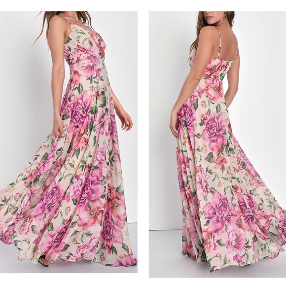 Lulus Dresses & Skirts - Lulus Seasons of Love Blush Pink Floral Print Surplice Maxi Dress
